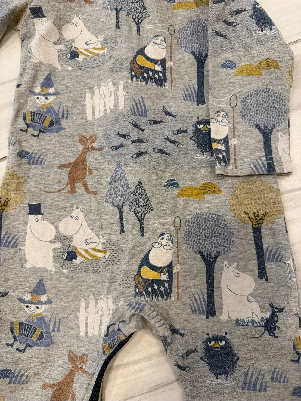 Moomin Characters Printed Kids Zip-One Piece Long Sleeve Cotton Bodysuit Size 74